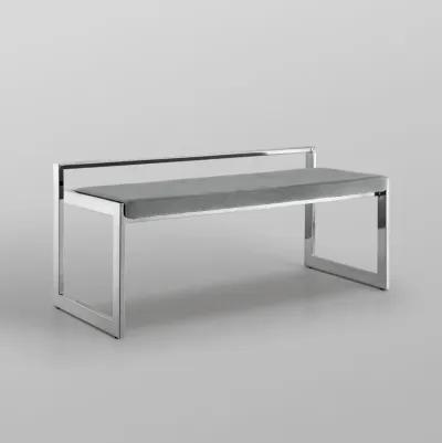 Velvet Upholstered Bench - Gray / Silver