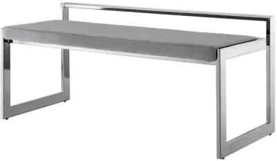 Velvet Upholstered Bench - Gray / Silver