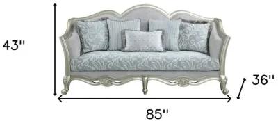 Linen Damask Sofa And Toss Pillows With Champagne Legs - Light Gray