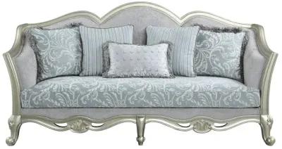 Linen Damask Sofa And Toss Pillows With Champagne Legs - Light Gray