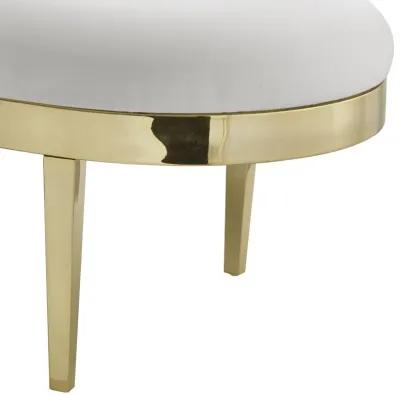 Faux Leather Bench Upholstered - White / Gold