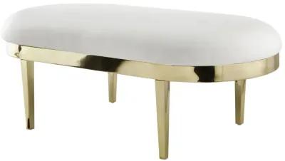 Faux Leather Bench Upholstered - White / Gold