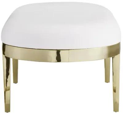 Faux Leather Bench Upholstered - White / Gold