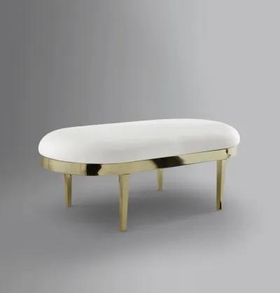 Faux Leather Bench Upholstered - White / Gold