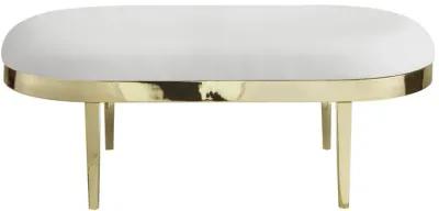 Faux Leather Bench Upholstered - White / Gold