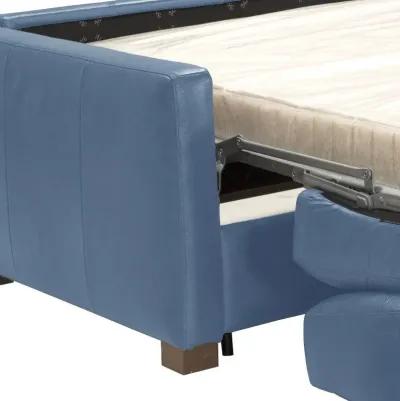 Leather Sleeper Sofa - Blue / Black