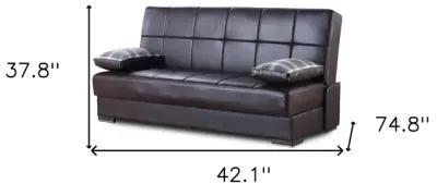 Sleeper Sofa Faux Leather And Toss Pillows With Brown Legs - Dark Brown