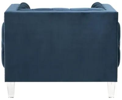 Velvet And Black Tufted Arm Chair 41" - Blue