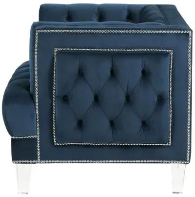 Velvet And Black Tufted Arm Chair 41" - Blue