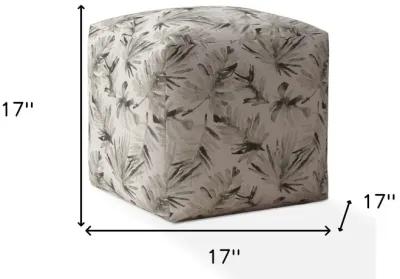 Cotton, Floral Pouf Ottoman - Beige