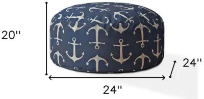 Twill Round Anchor Pouf Cover - Blue