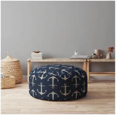 Twill Round Anchor Pouf Cover - Blue