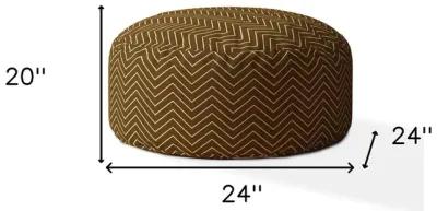 Cotton Round Chevron Pouf Cover - Brown