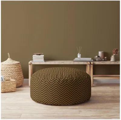 Cotton Round Chevron Pouf Cover - Brown