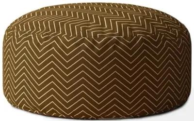 Cotton Round Chevron Pouf Cover - Brown