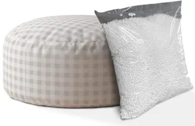 Cotton Round Gingham Pouf Cover - Gray