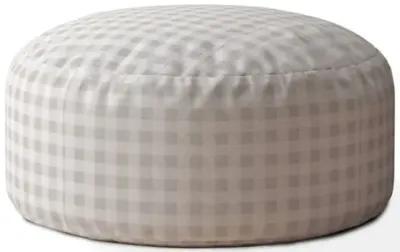 Cotton Round Gingham Pouf Cover - Gray