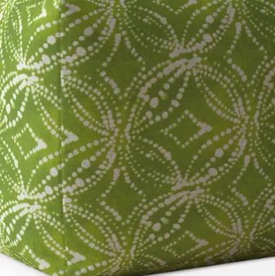 Cotton Damask Pouf Cover - Green / White