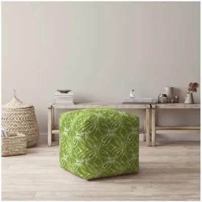 Cotton Damask Pouf Cover - Green / White