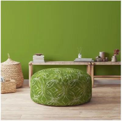 Cotton Round Damask Pouf Cover - Green / White