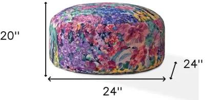 Cotton Round Floral Pouf Cover - Blue / Green