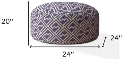 Cotton Round Abstract Pouf Cover - Purple / White