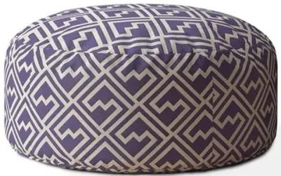 Cotton Round Abstract Pouf Cover - Purple / White