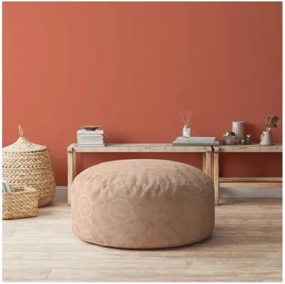 Cotton Round Floral Pouf Cover - Orange