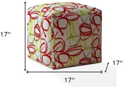 Cotton Abstract Pouf Ottoman - Red / White