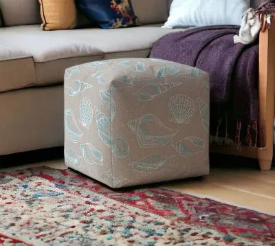 Canvas Seashell Pouf Cover - Blue