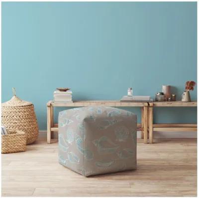 Canvas Seashell Pouf Cover - Blue