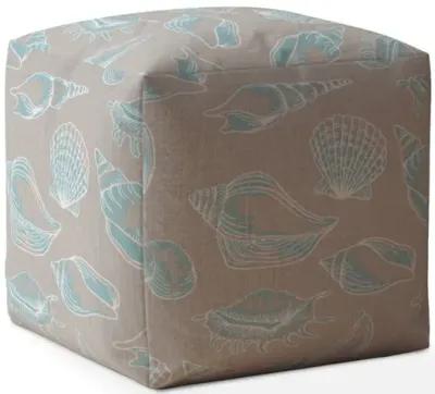 Canvas Seashell Pouf Cover - Blue