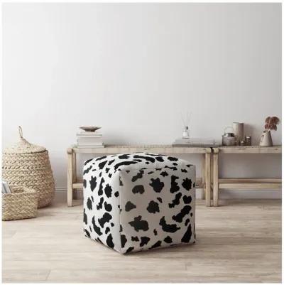 Twill Animal Print Pouf Cover - Black / White