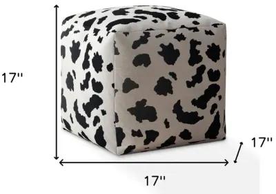 Twill Animal Print Pouf Cover - Black / White