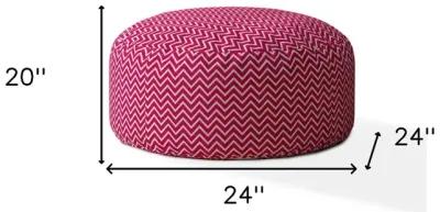 Cotton Round Chevron Pouf Cover - Pink