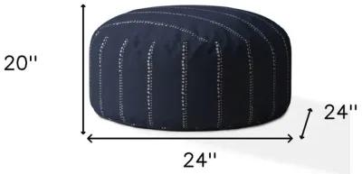 Cotton Round Striped Pouf Cover - Blue