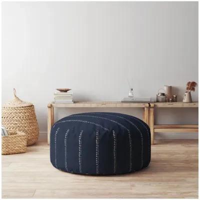 Cotton Round Striped Pouf Cover - Blue