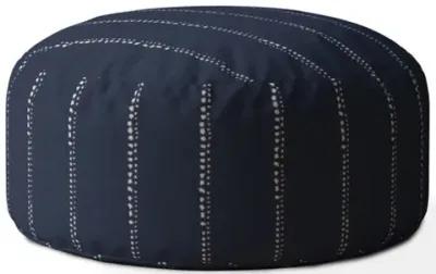 Cotton Round Striped Pouf Cover - Blue