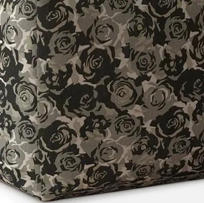 Canvas Floral Pouf Cover - Beige