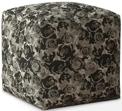 Canvas Floral Pouf Cover - Beige