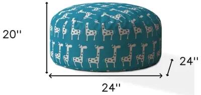 Cotton Round Giraffe Pouf Cover - Blue / White