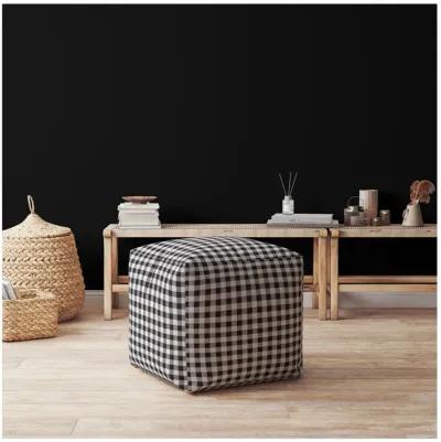 Cotton Gingham Pouf Cover - Black / Gray