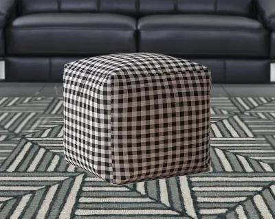 Cotton Gingham Pouf Cover - Black / Gray