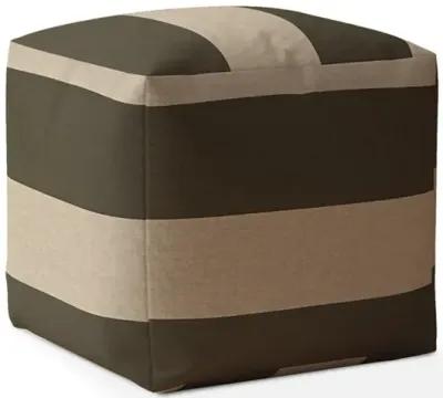 Cotton Striped Pouf Cover - Green