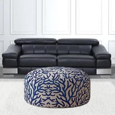 Canvas Round Abstract Pouf Cover - Blue