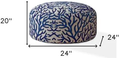 Canvas Round Abstract Pouf Cover - Blue