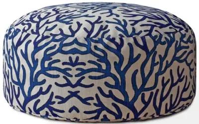 Canvas Round Abstract Pouf Cover - Blue