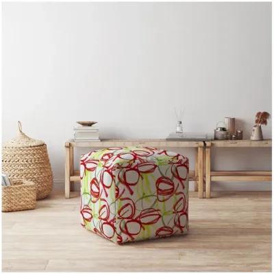 Cotton Abstract Pouf Cover - Green / White