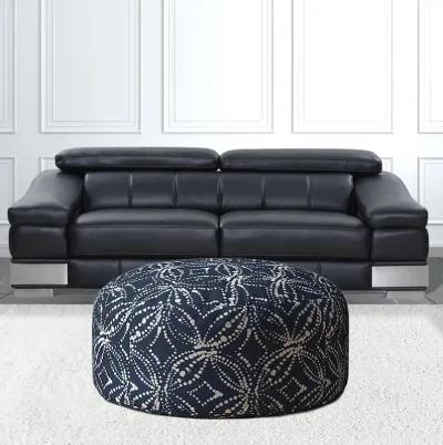 Canvas Round Damask Pouf Cover - Blue / White