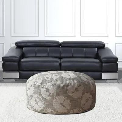 Canvas Round Abstract Pouf Cover - Gray